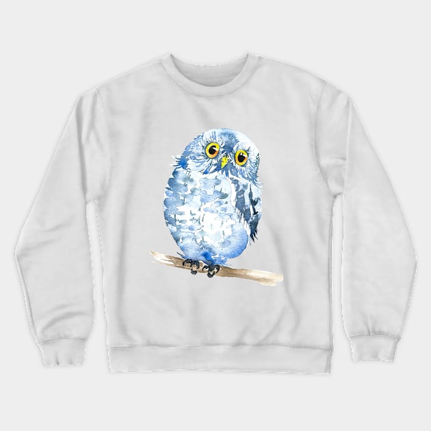 Watercolor Blue Owl Crewneck Sweatshirt by MagdalenaIllustration